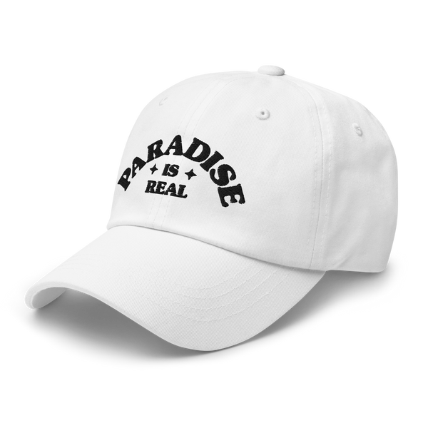 "PARADISE IS REAL" Embroidered Dad Hat (White)