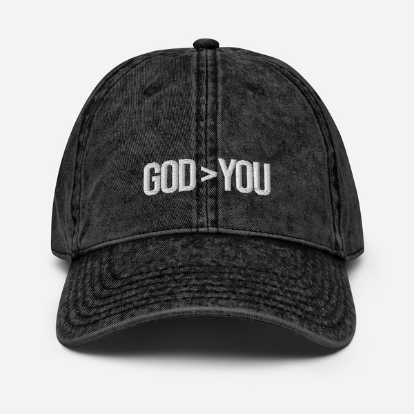 GOD IS GREATER THAN YOU VINTAGE DAD HAT (BLACK)