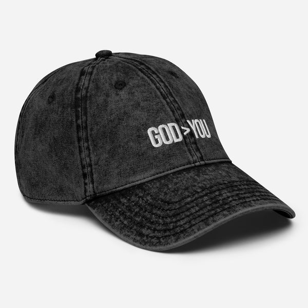 GOD IS GREATER THAN YOU VINTAGE DAD HAT (BLACK)
