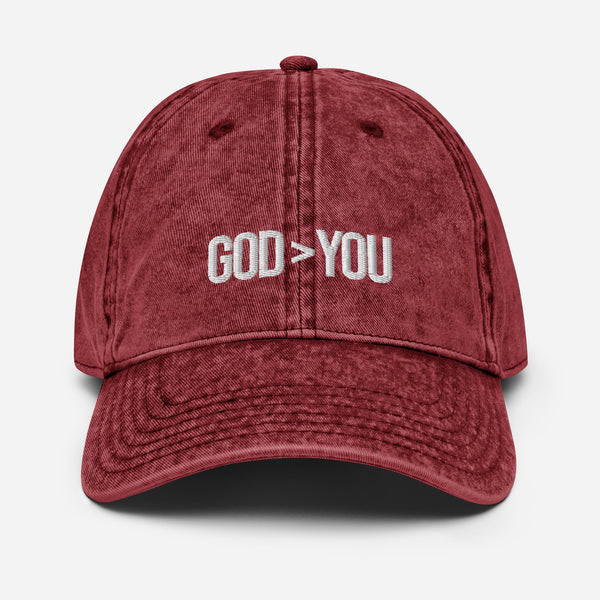GOD IS GREATER THAN YOU VINTAGE DAD HAT (MAROON)